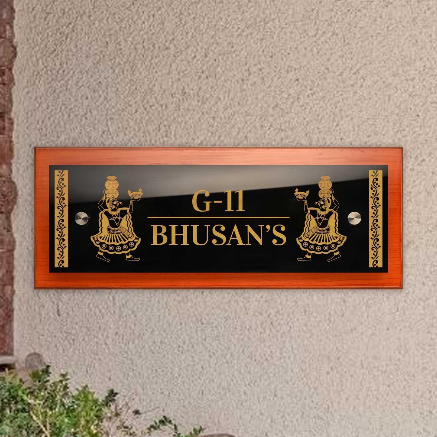 Teak Float Name Plate - Nritya (Phad Art) - Housenama