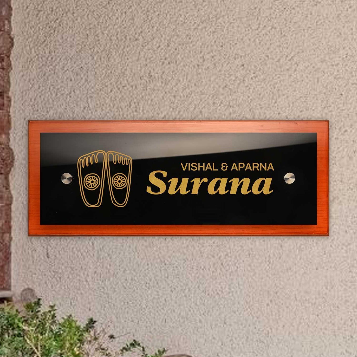 Teak Float Name Plate - Shubh Laabh - Housenama