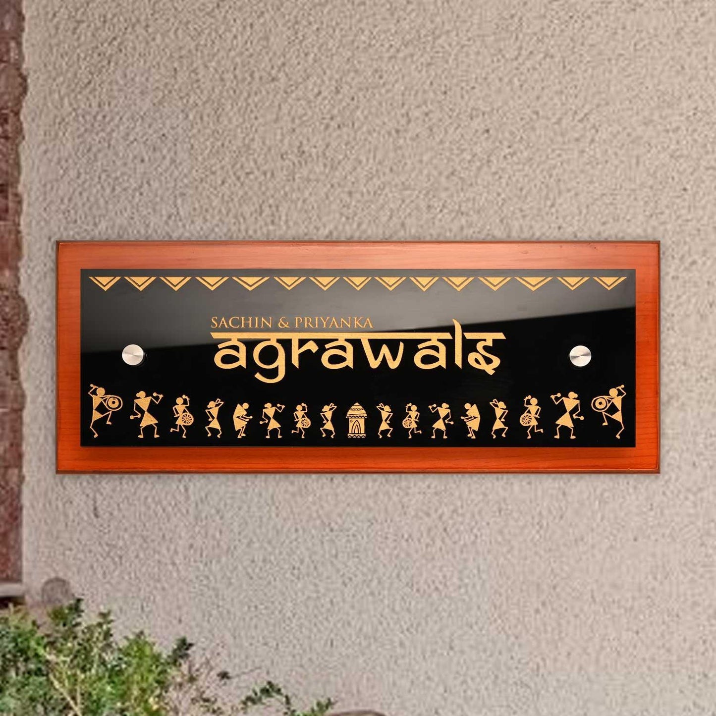 Teak Float Name Plate - Warli - Housenama