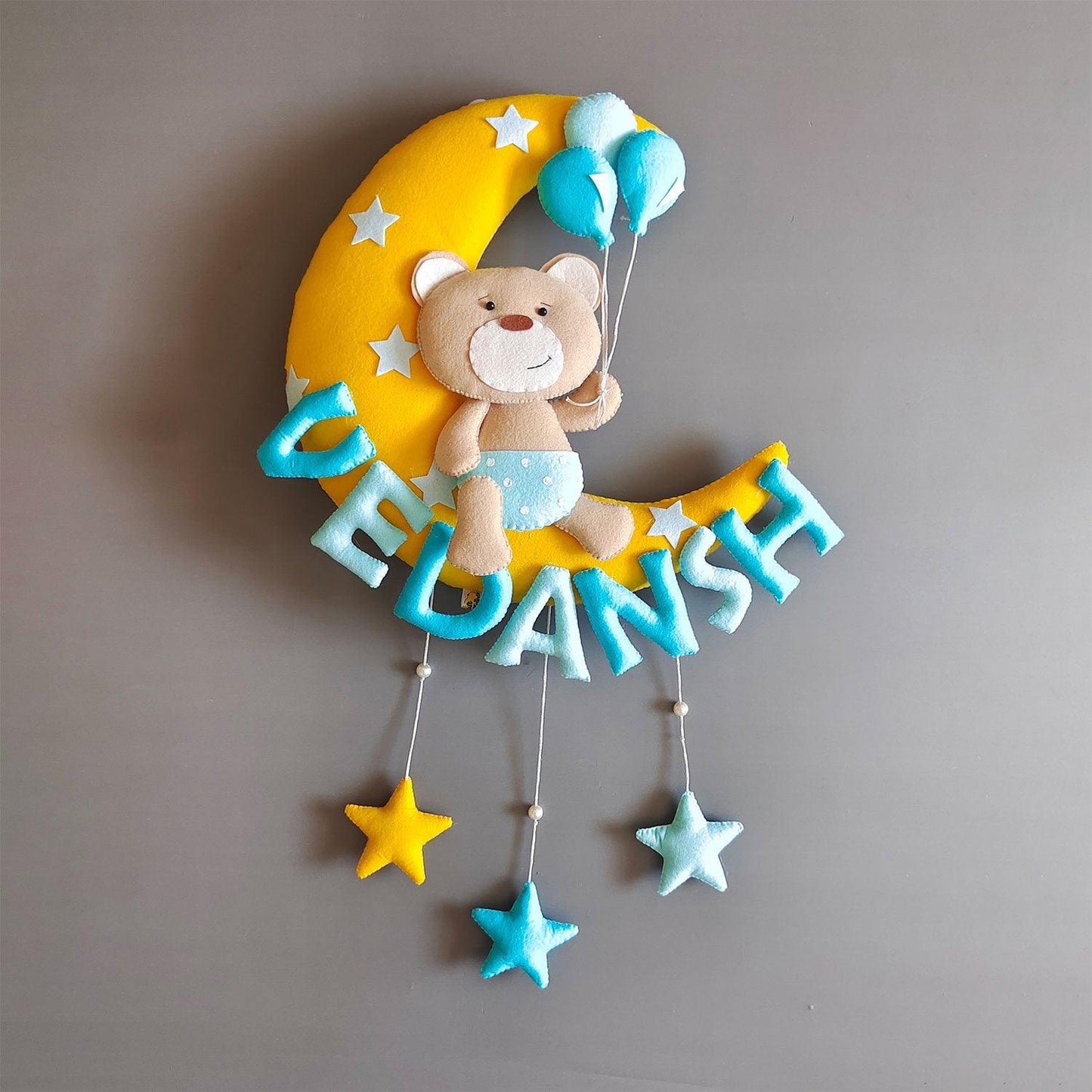 Teddy on the Moon - Felt Name Plate
