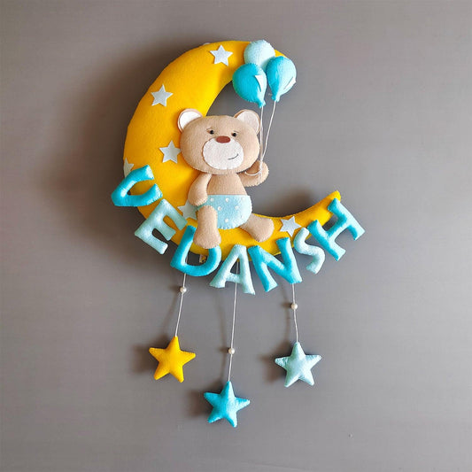 Teddy on the Moon - Felt Name Plate