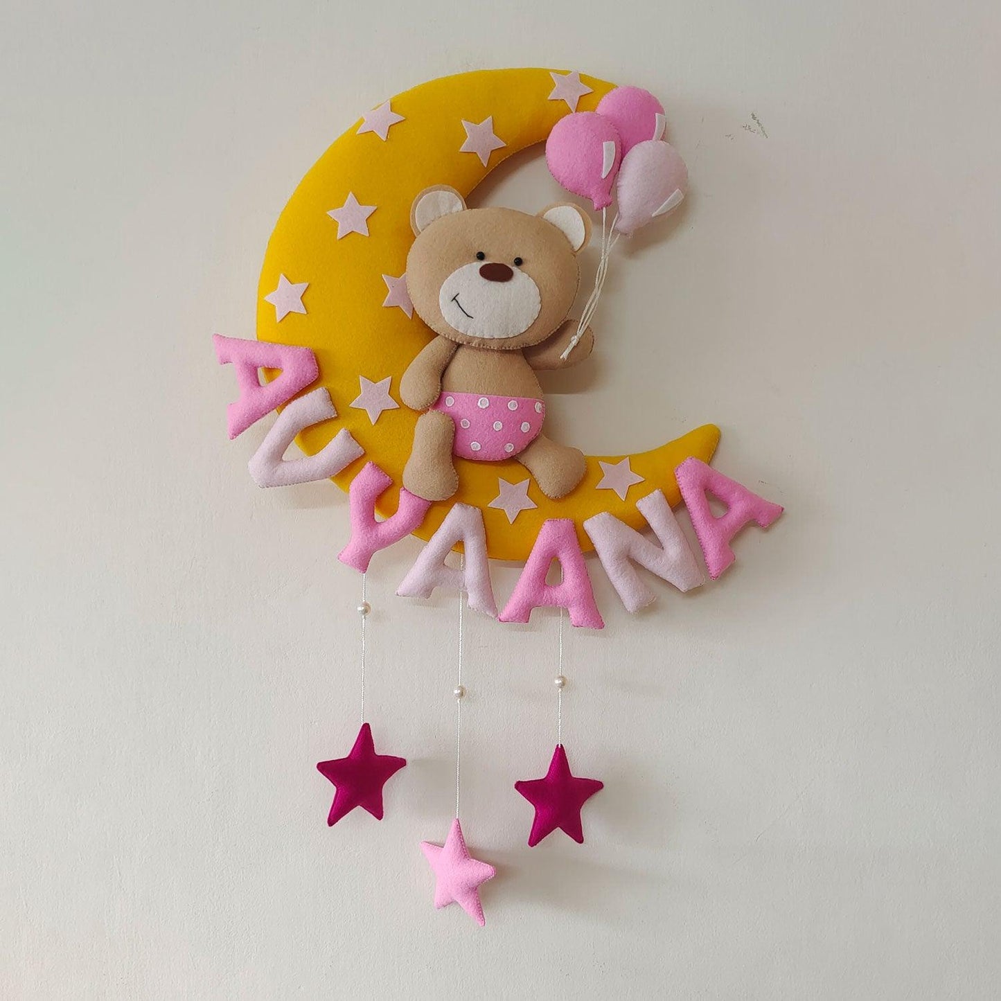 Teddy on the Moon - Felt Name Plate