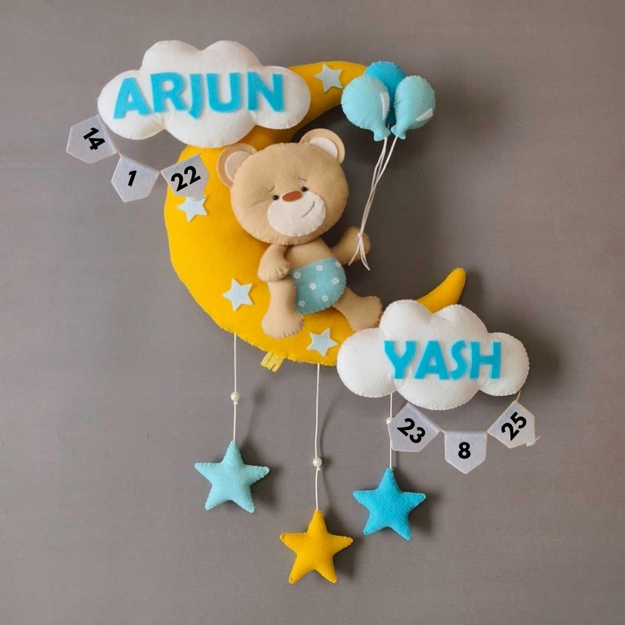 Teddy on the Moon - Felt Name Plate for Siblings