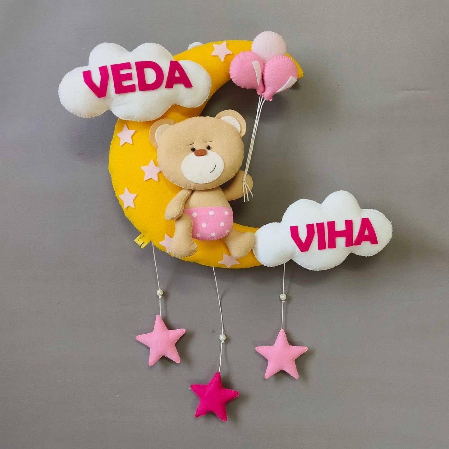 Teddy on the Moon - Felt Name Plate for Siblings