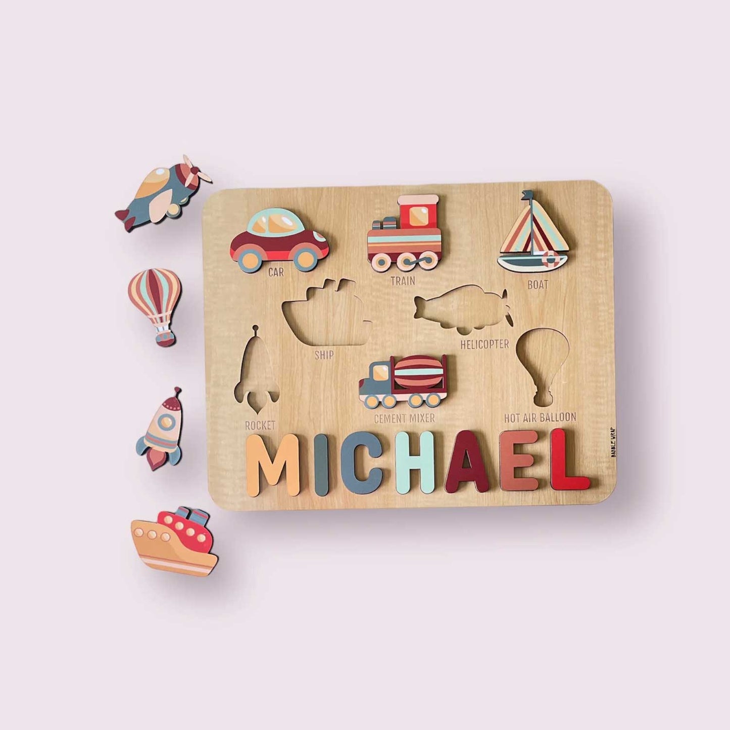 Transport-themed Personalised Wooden Name Puzzle