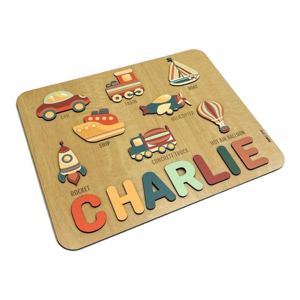 Transport-themed Personalised Wooden Name Puzzle