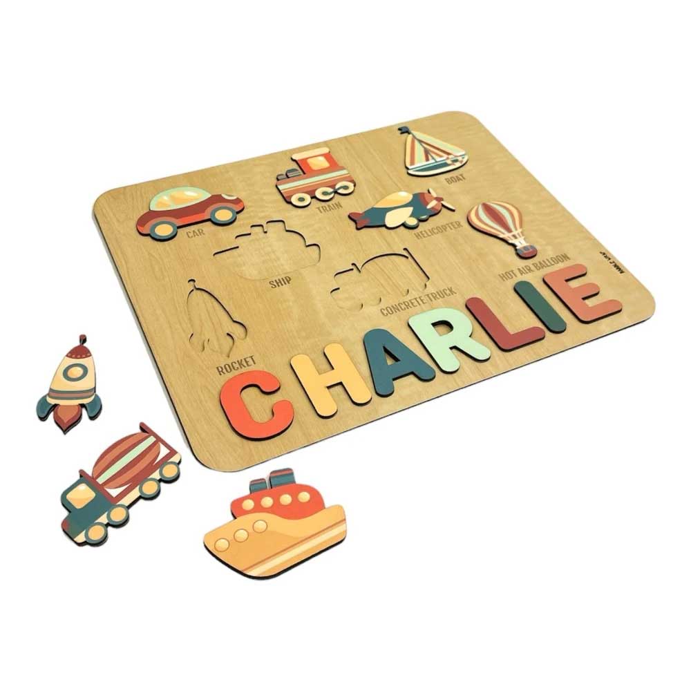 Transport-themed Personalised Wooden Name Puzzle