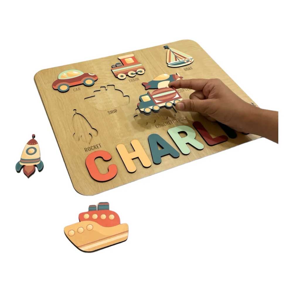 Transport-themed Personalised Wooden Name Puzzle