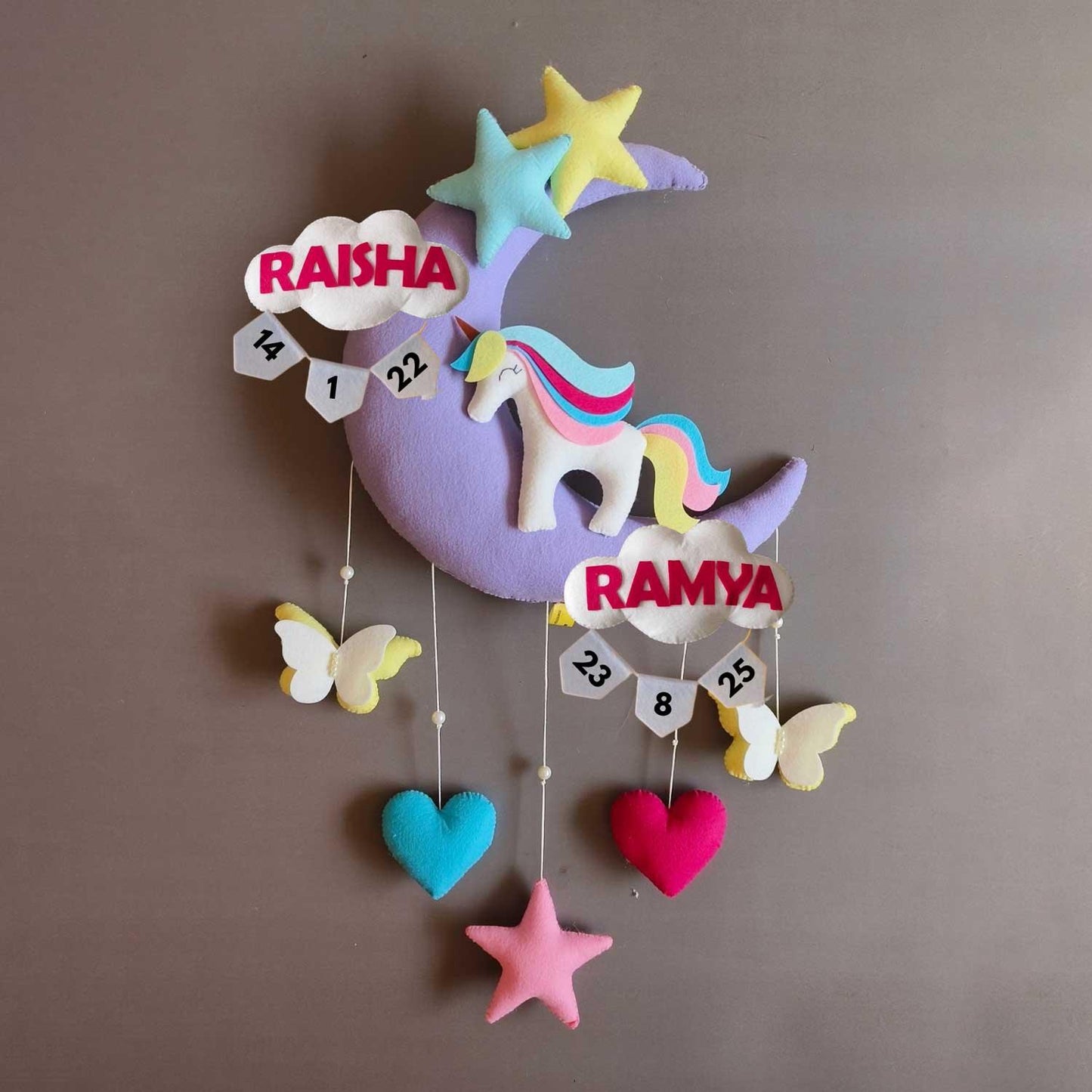 Unicorn on the Moon - Felt Name Plate for Siblings
