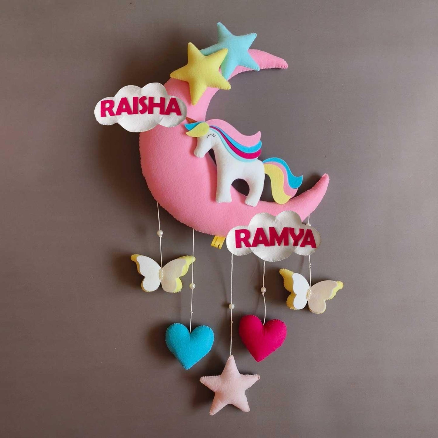 Unicorn on the Moon - Felt Name Plate for Siblings
