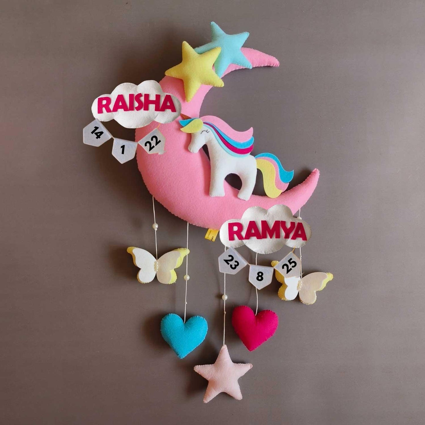 Unicorn on the Moon - Felt Name Plate for Siblings