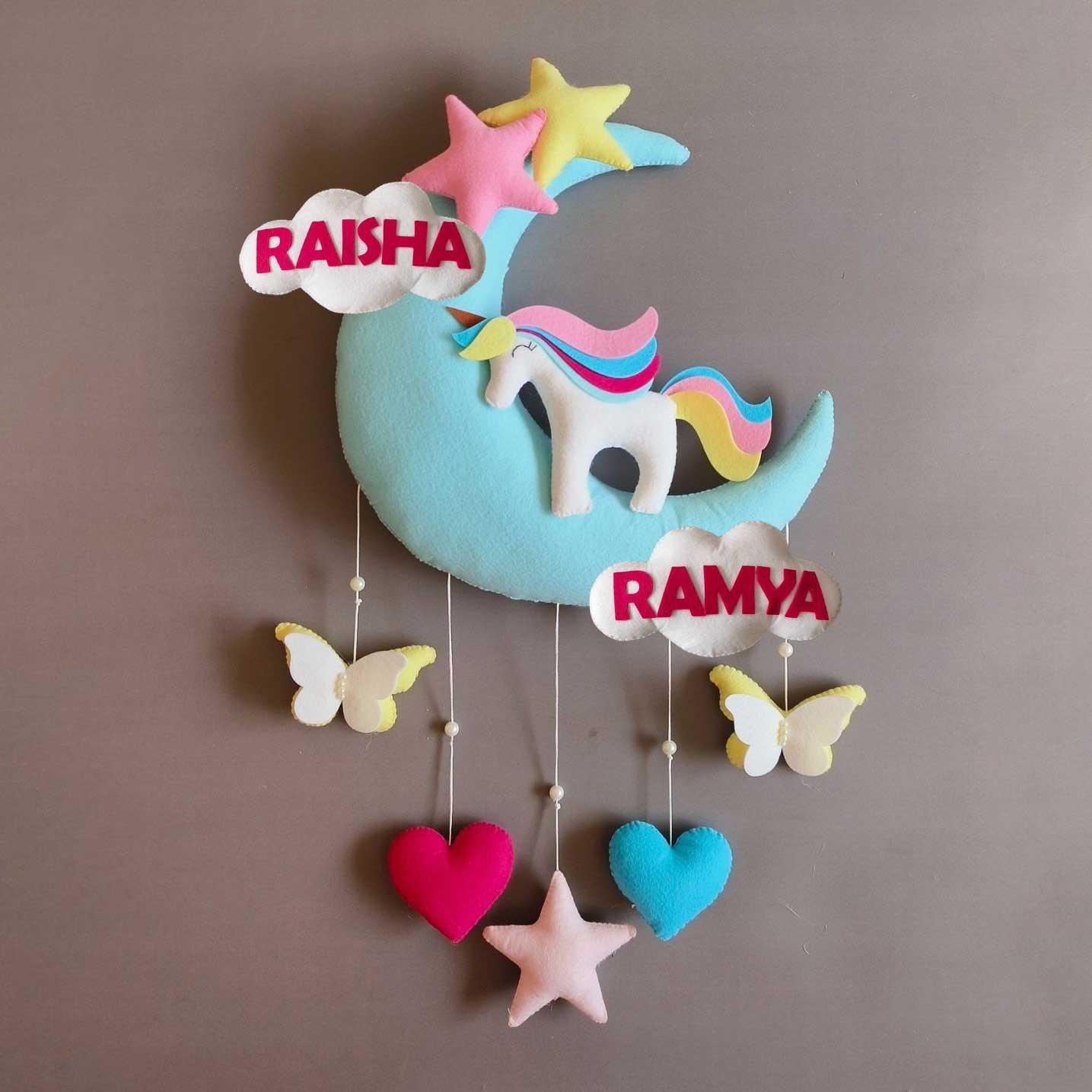 Unicorn on the Moon - Felt Name Plate for Siblings