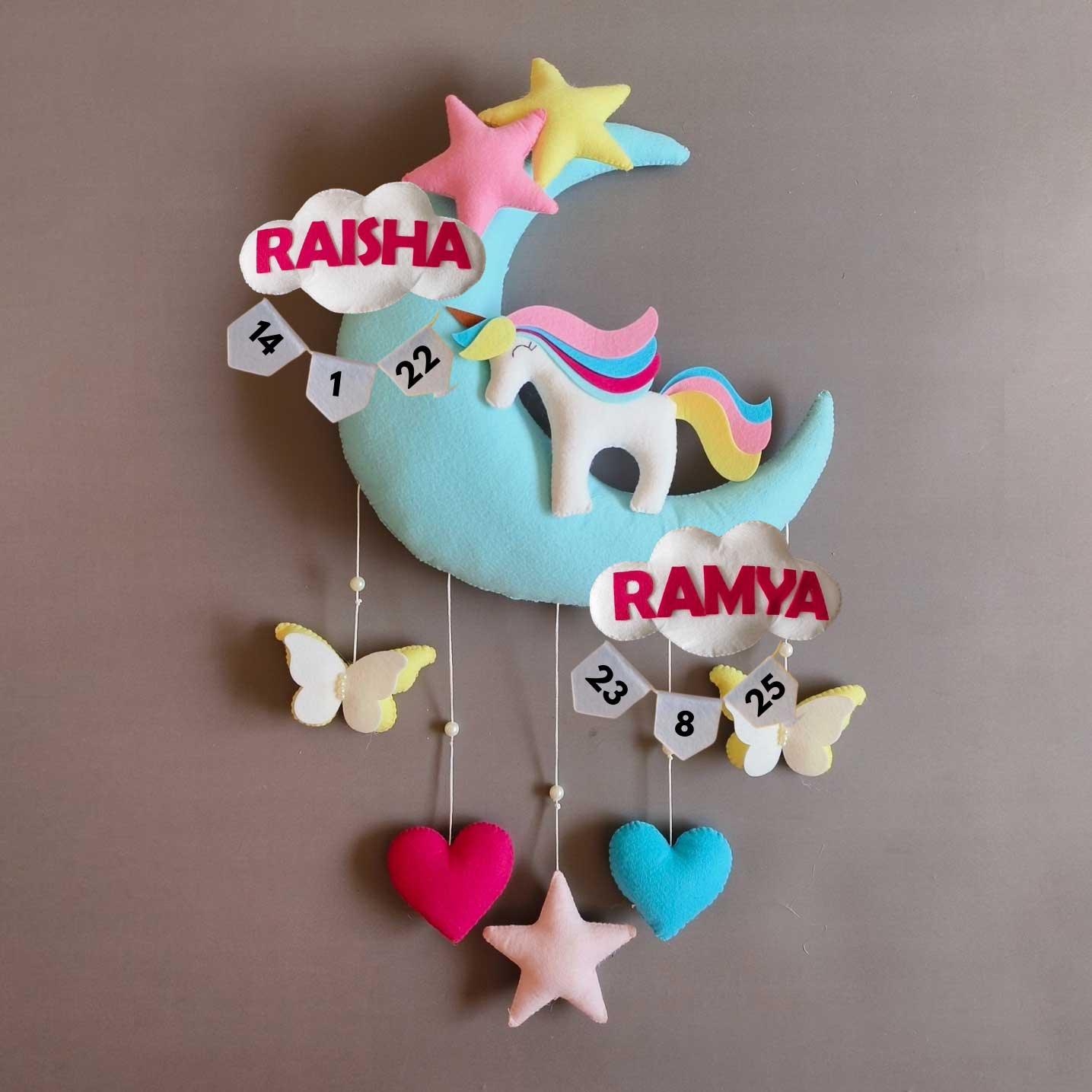 Unicorn on the Moon - Felt Name Plate for Siblings