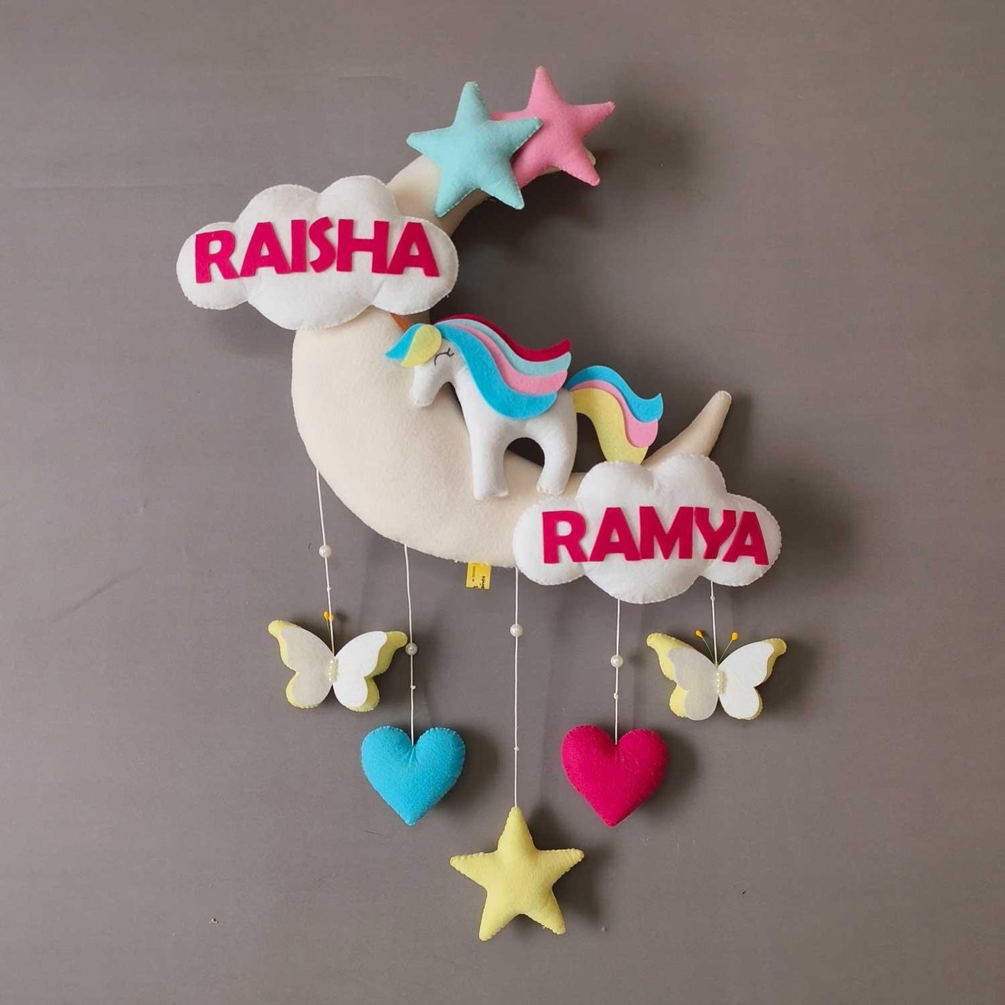 Unicorn on the Moon - Felt Name Plate for Siblings