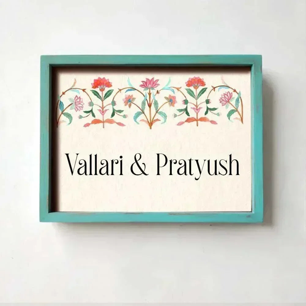 Veli - Handcrafted Framed Nameplate - Pink & Green