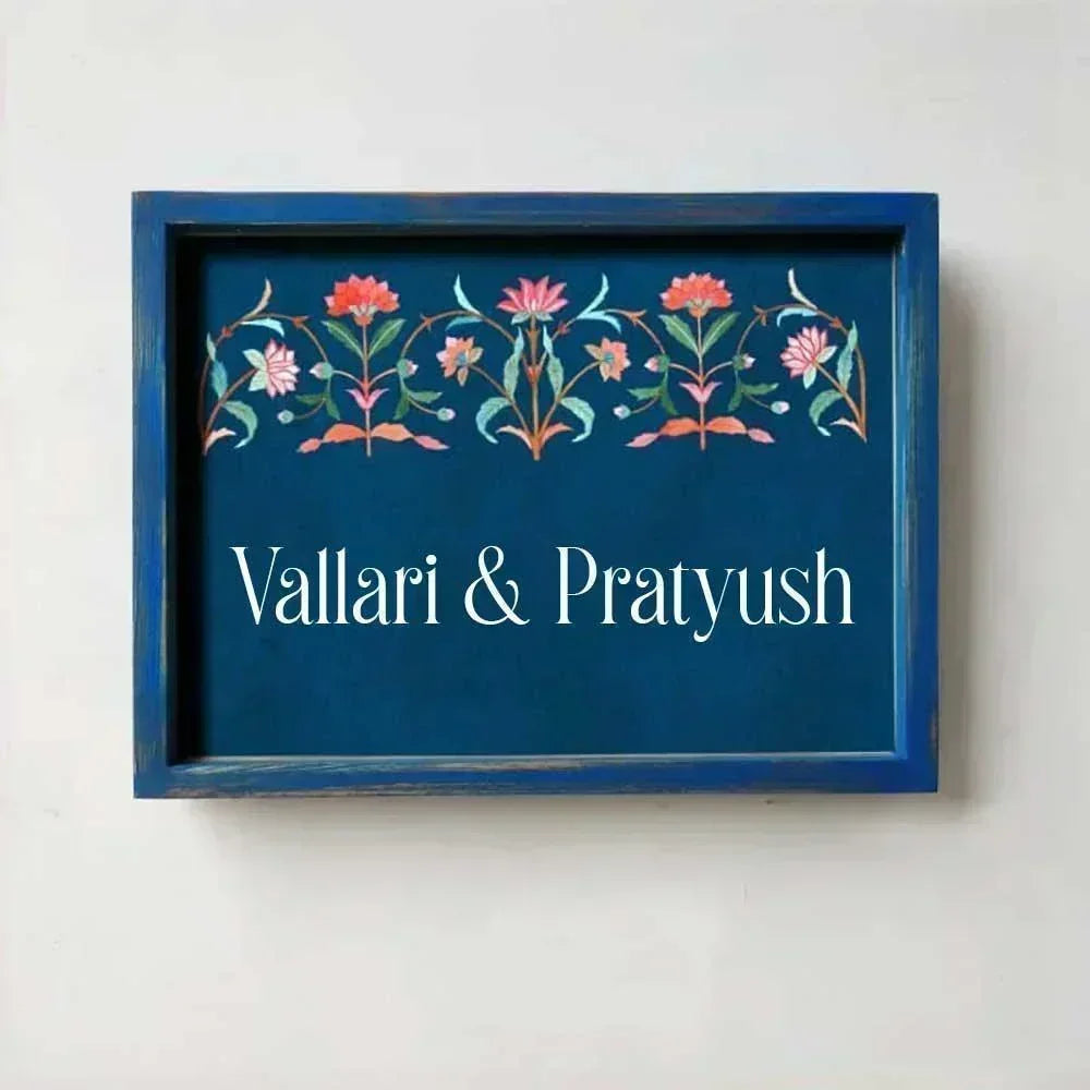 Veli - Handcrafted Framed Nameplate - Pink & Green