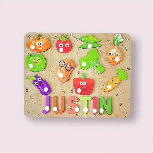 Vegetable-themed Personalised Wooden Name Puzzle