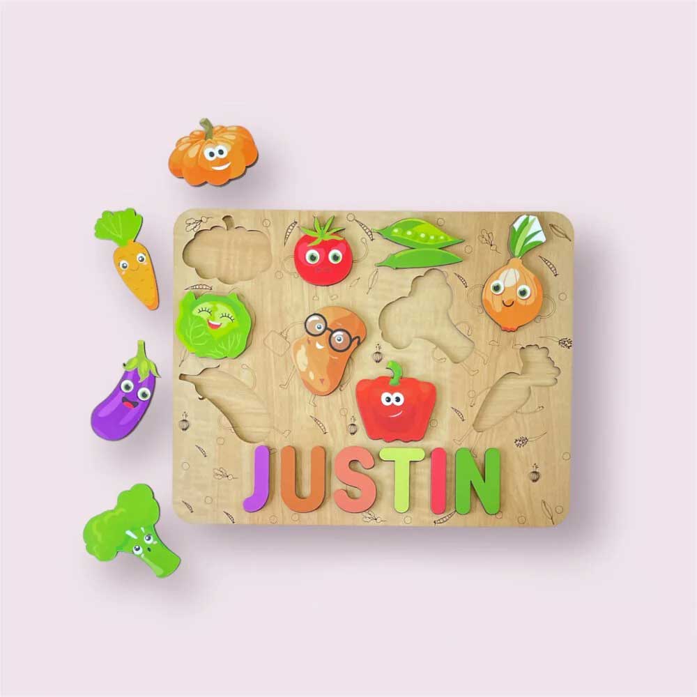 Vegetable-themed Personalised Wooden Name Puzzle