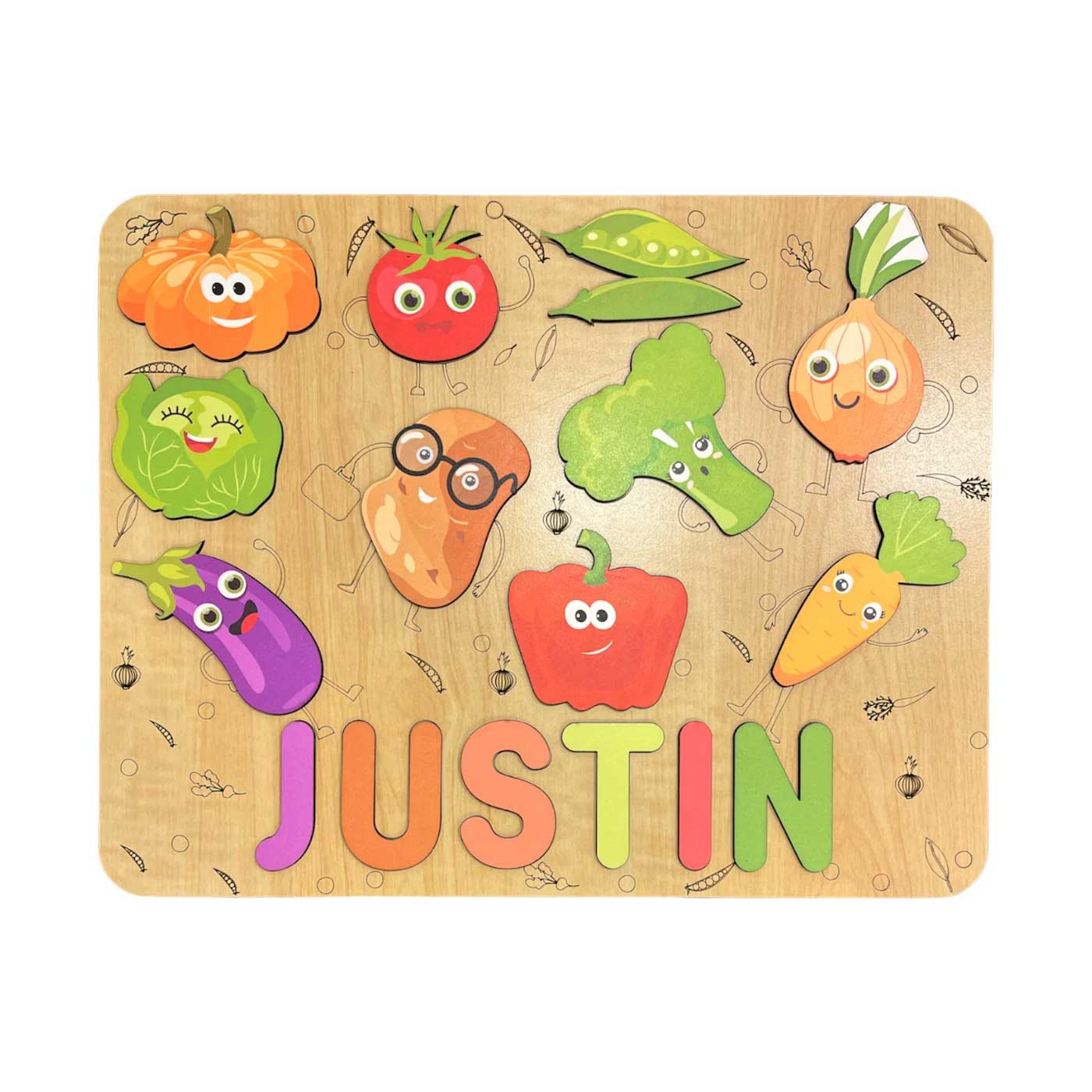 Vegetable-themed Personalised Wooden Name Puzzle