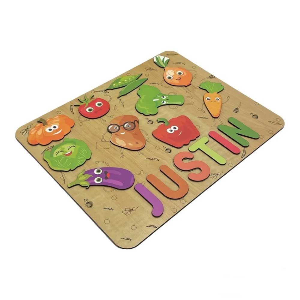 Vegetable-themed Personalised Wooden Name Puzzle