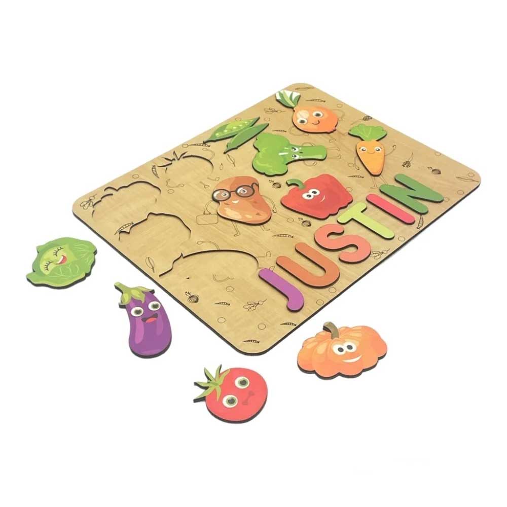 Vegetable-themed Personalised Wooden Name Puzzle