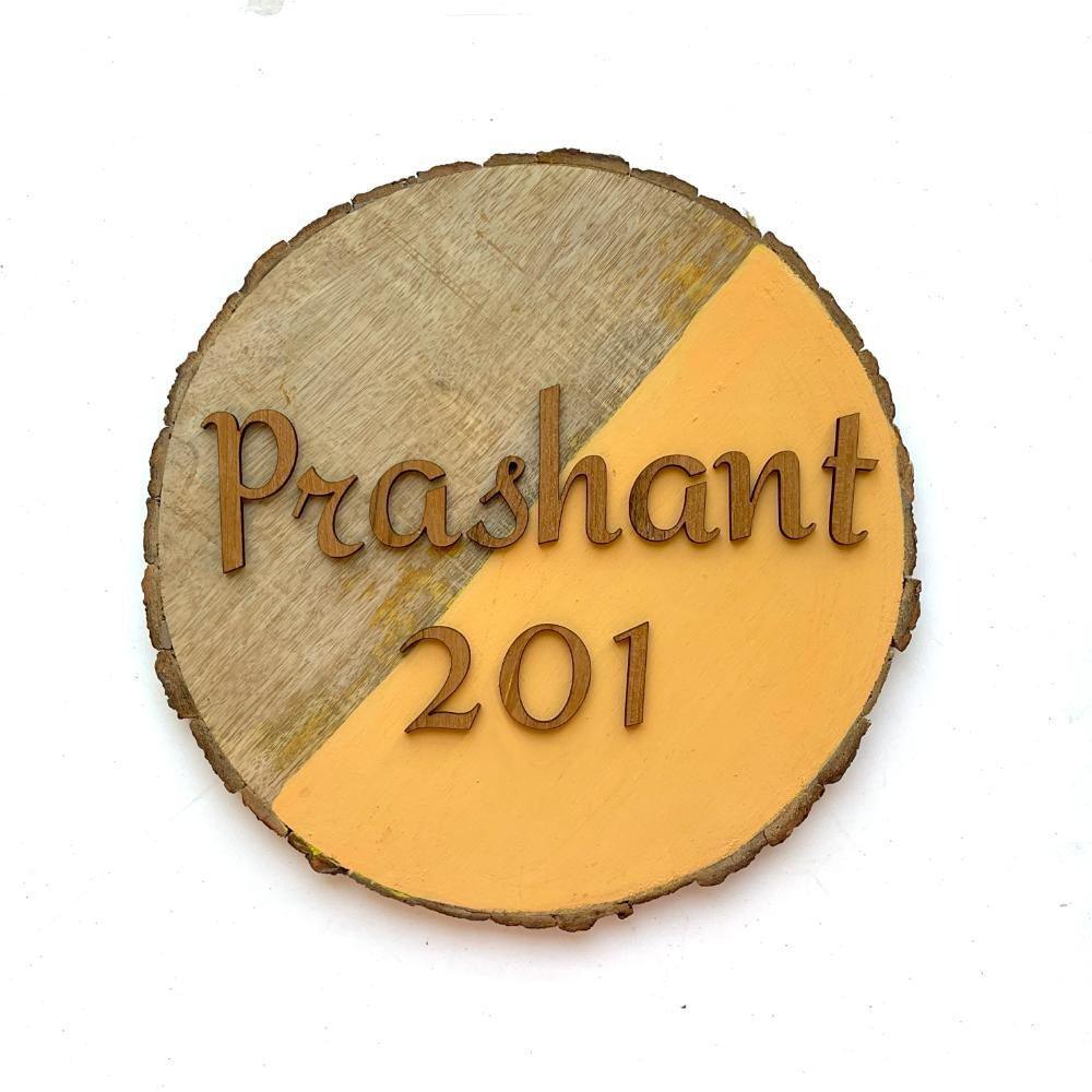 Wood Ochre - Modern Minimal Handcrafted Round Nameplate - Housenama