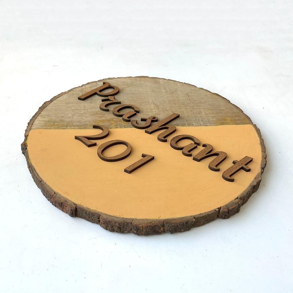 Wood Ochre - Modern Minimal Handcrafted Round Nameplate - Housenama