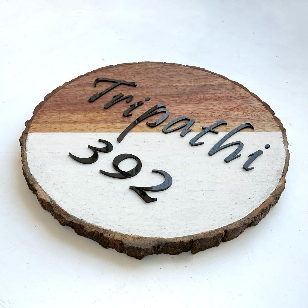 Wood Pearl - Modern Minimal Handcrafted Round Nameplate - Housenama