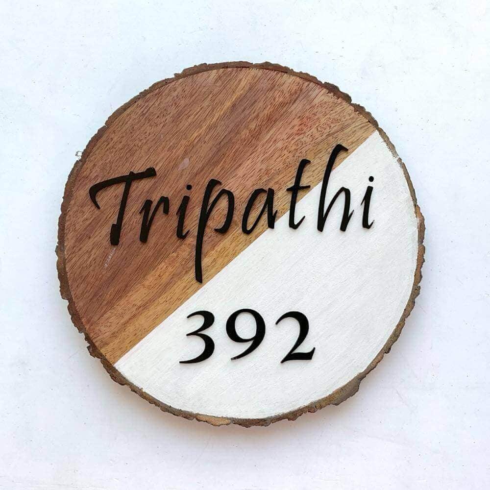 Wood Pearl - Modern Minimal Handcrafted Round Nameplate - Housenama