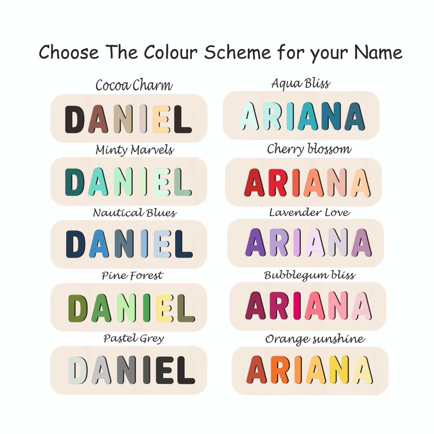 Personalised Wooden Name Puzzle - Mixed Picturesque (2 Elements)