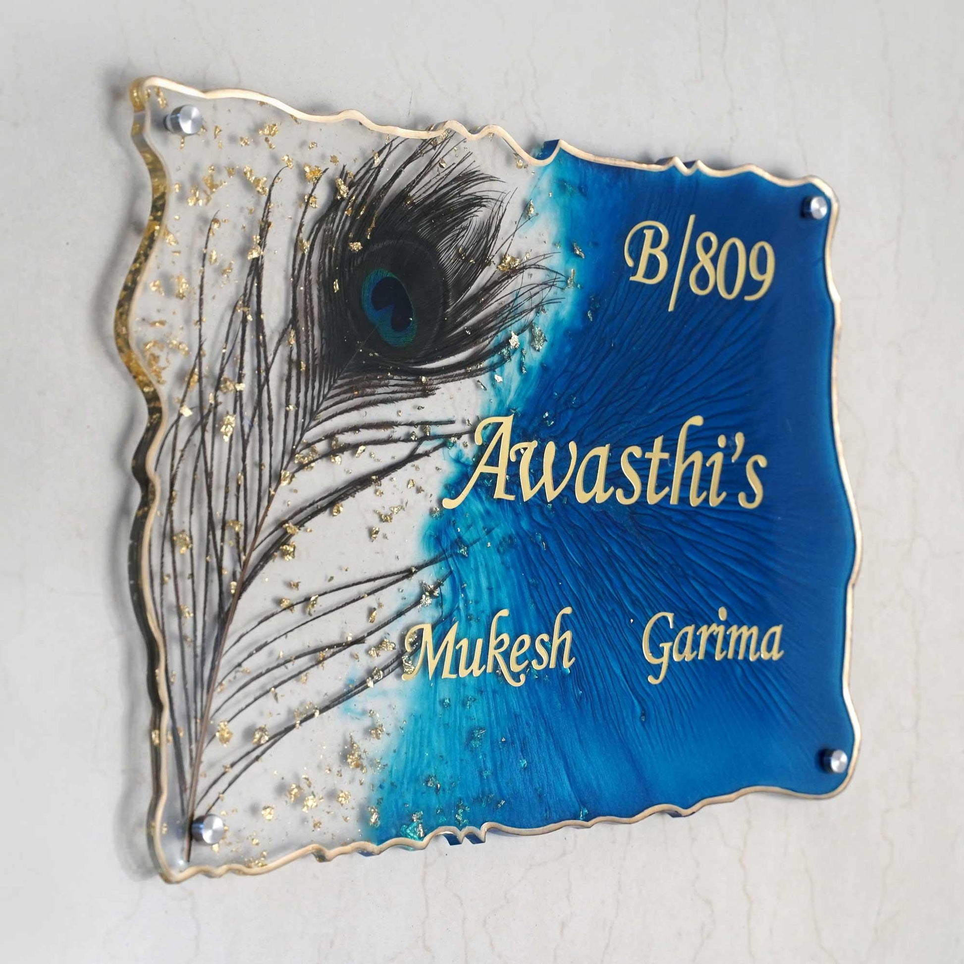 Bankapura - Resin Nameplate with Peacock Feather - Housenama