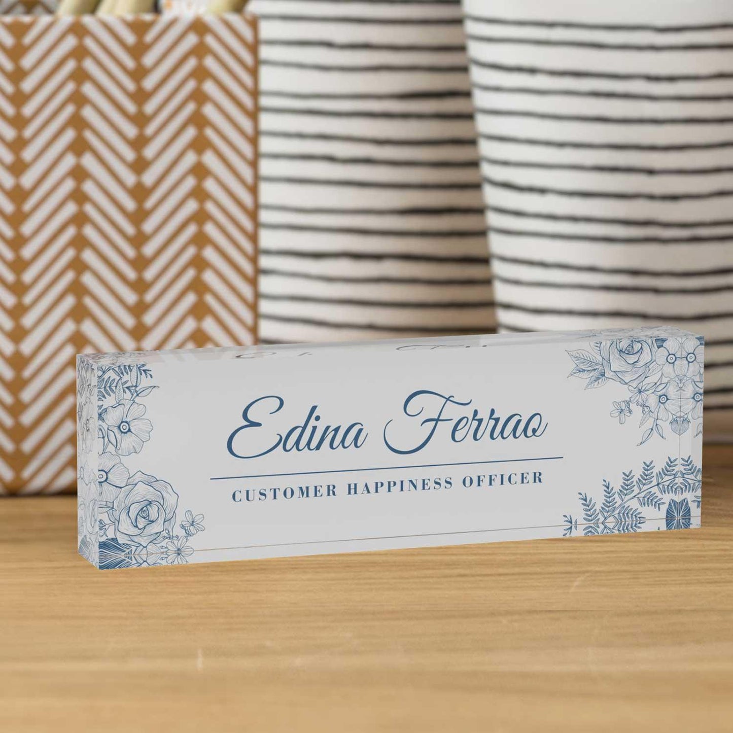 Blue Blossoms - Acrylic Desk Name Plate - Housenama