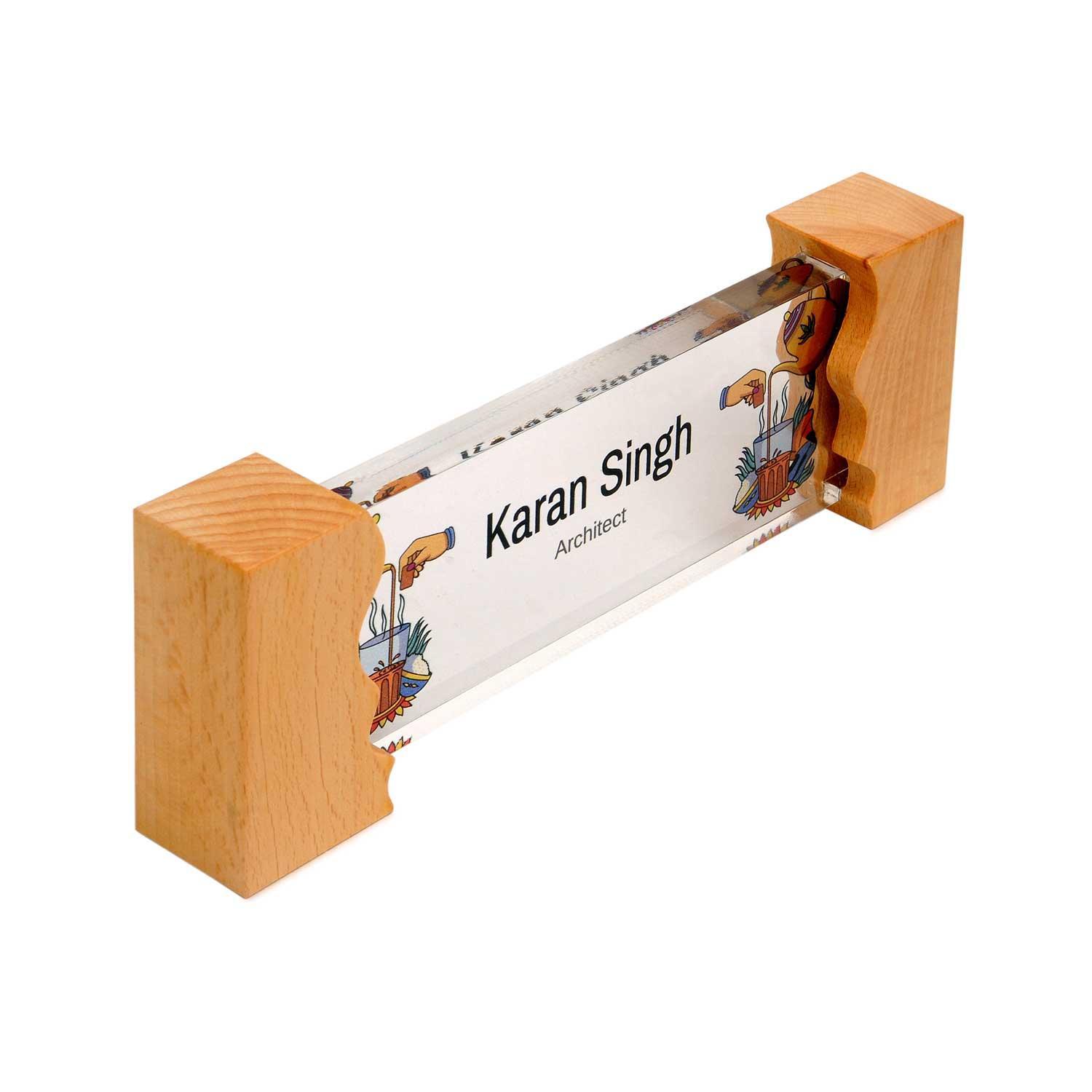 Cutting Chai Desk Name Plate with Wooden Stand - Housenama