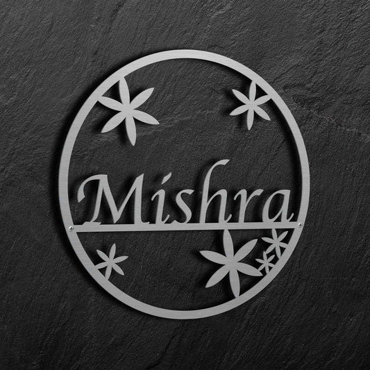 Floral Circle - Stainless Steel Name Plate - Housenama