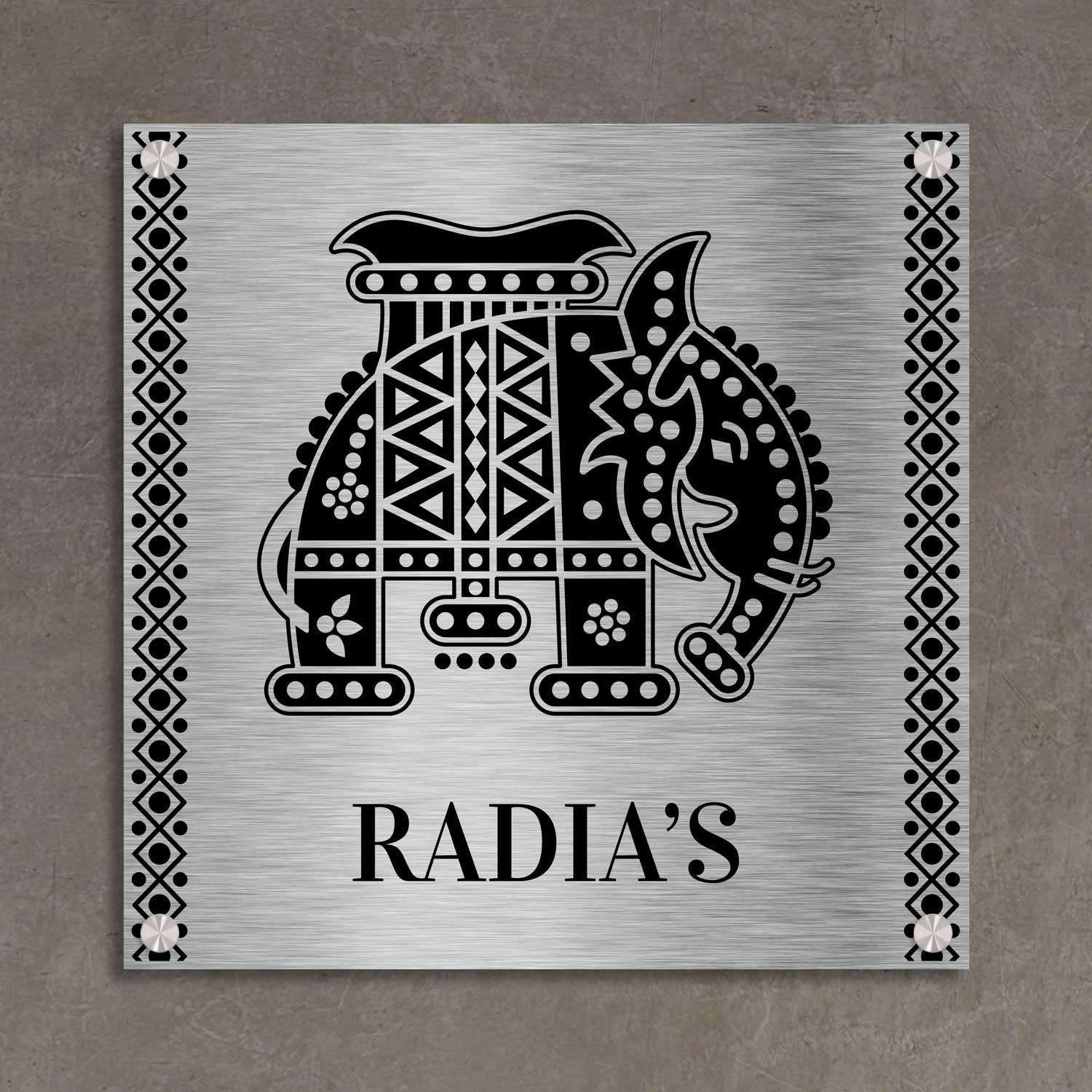 Gajapati (Lippan) - Stainless Steel Name Plate - Housenama