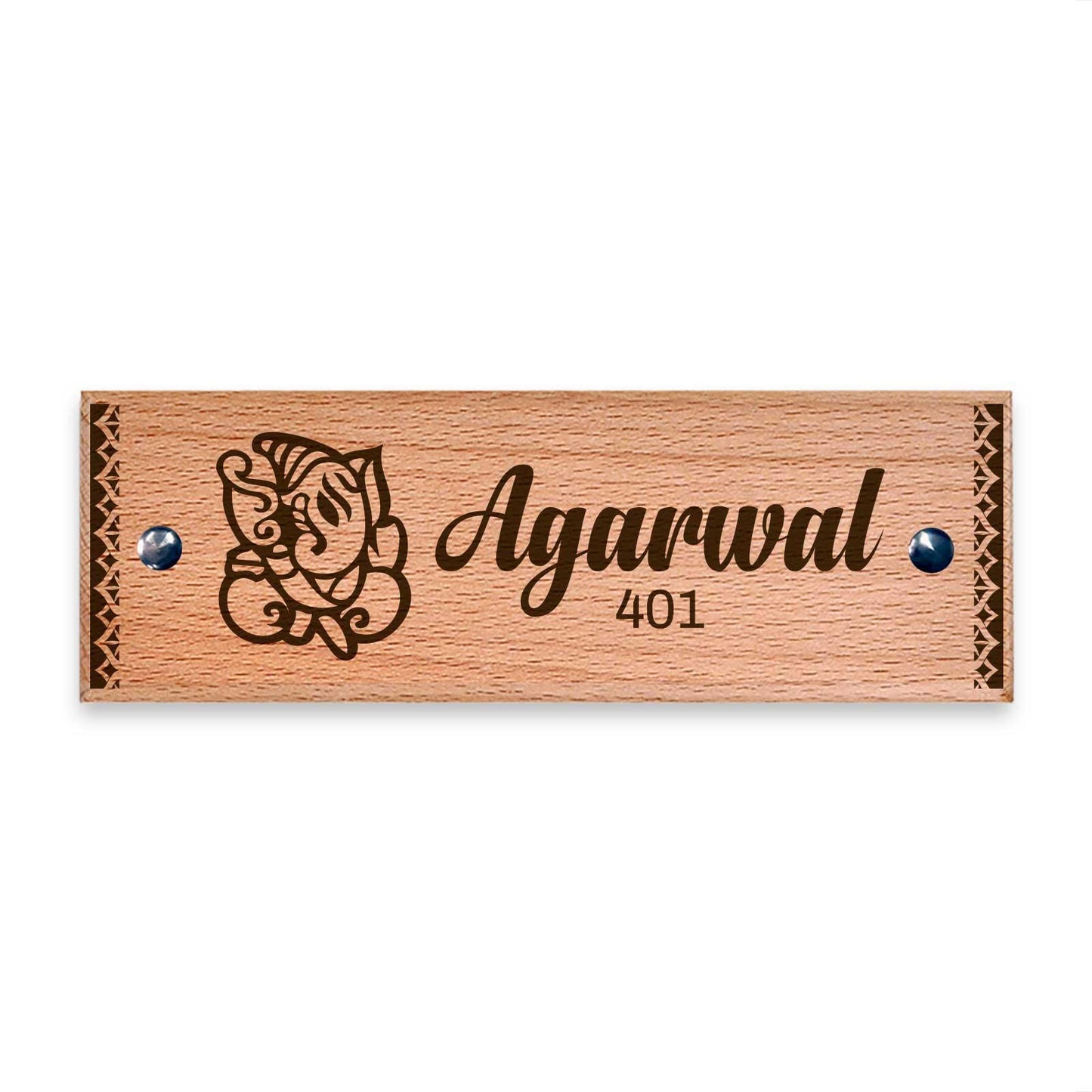 Ganesha - Wooden Name Plate - Housenama