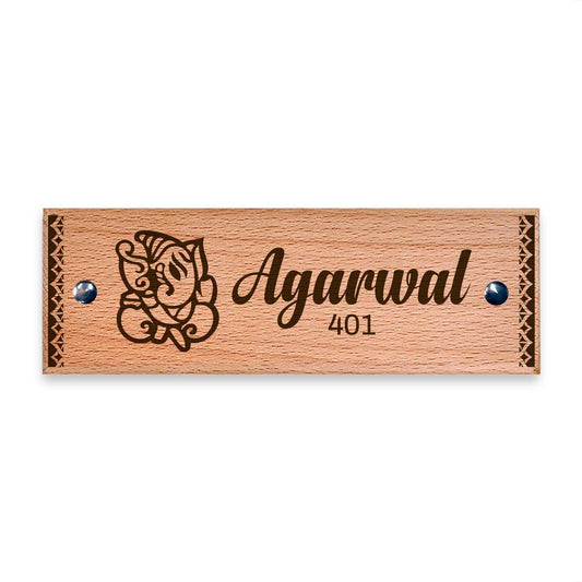 Ganesha - Wooden Name Plate - Housenama