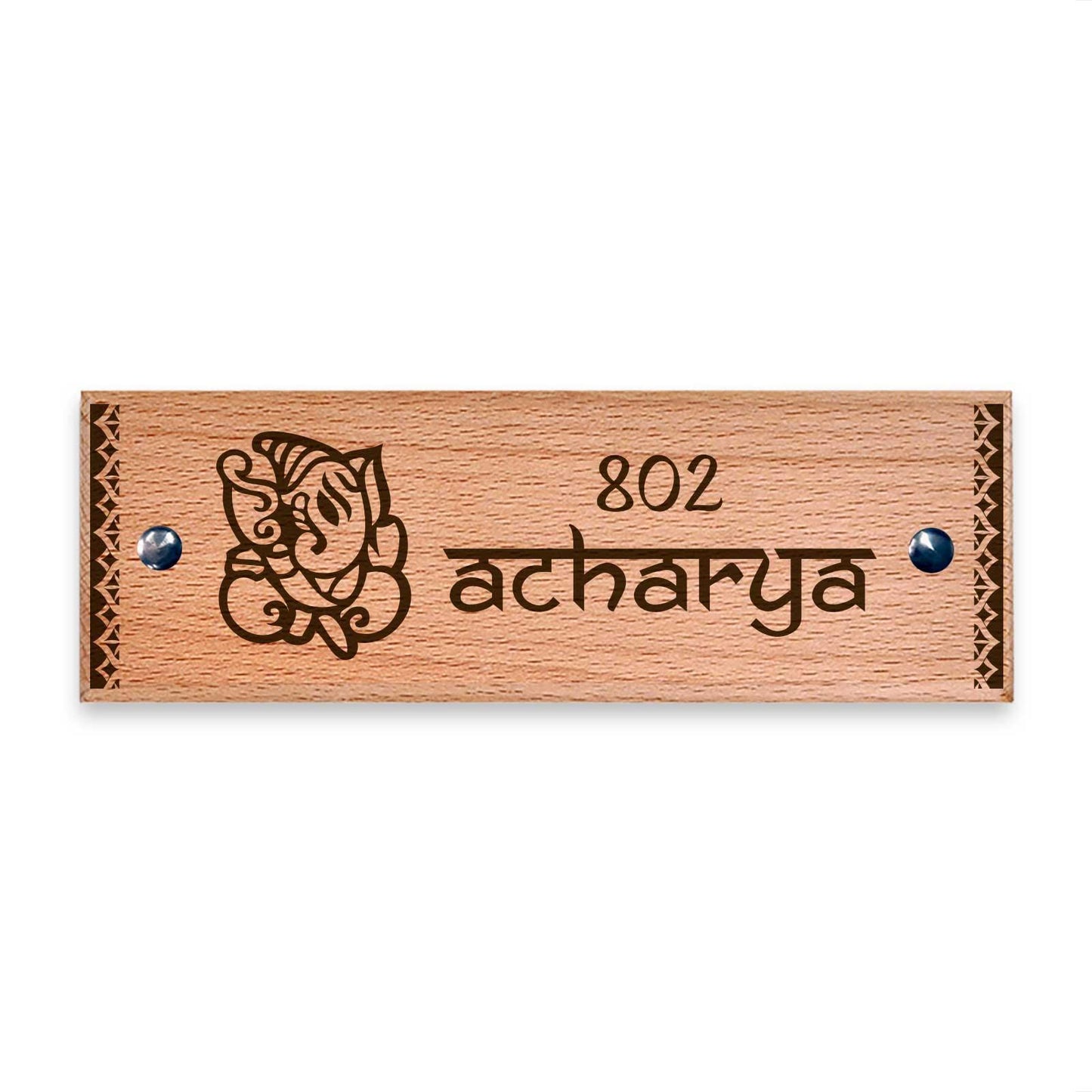 Ganesha - Wooden Name Plate - Housenama
