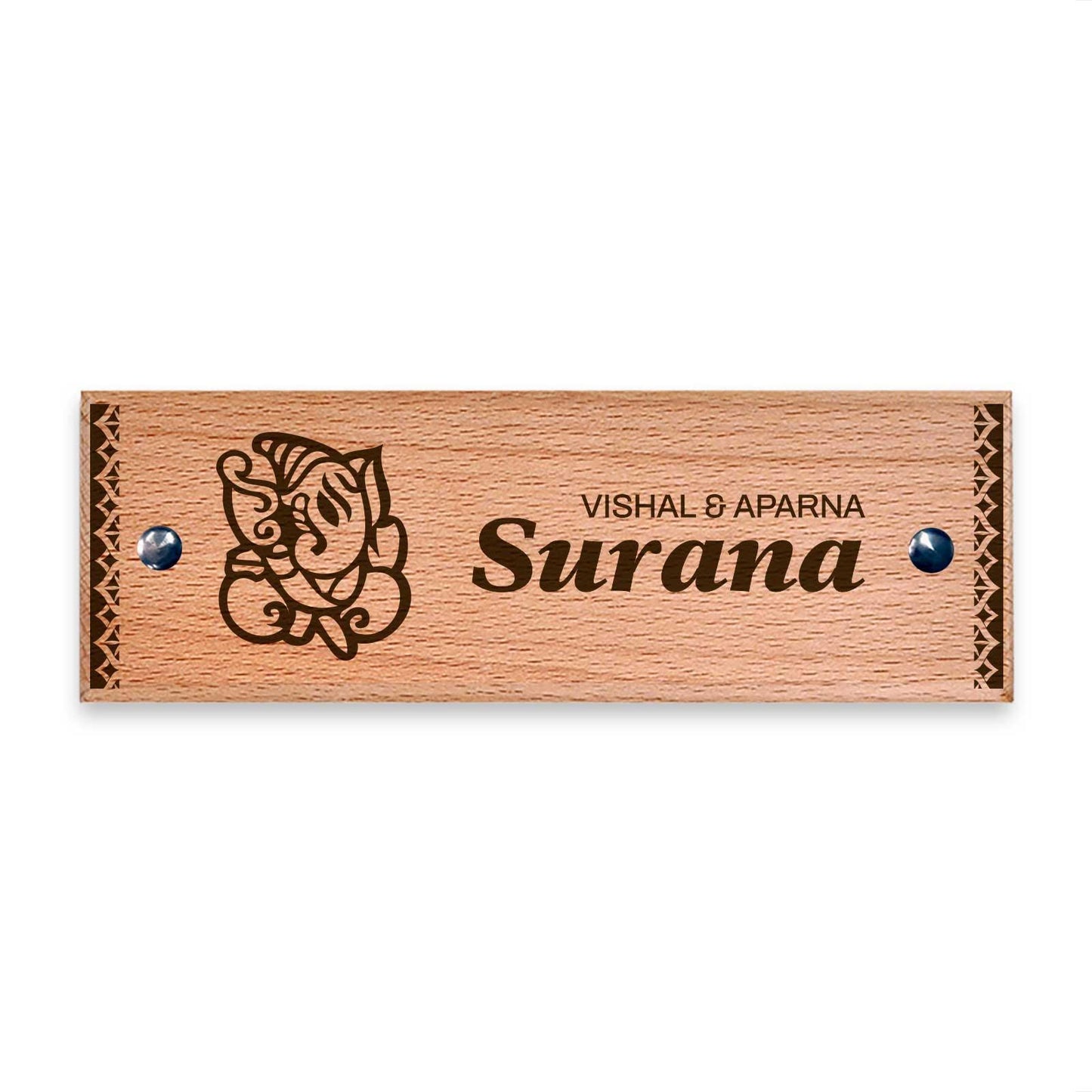 Ganesha - Wooden Name Plate - Housenama