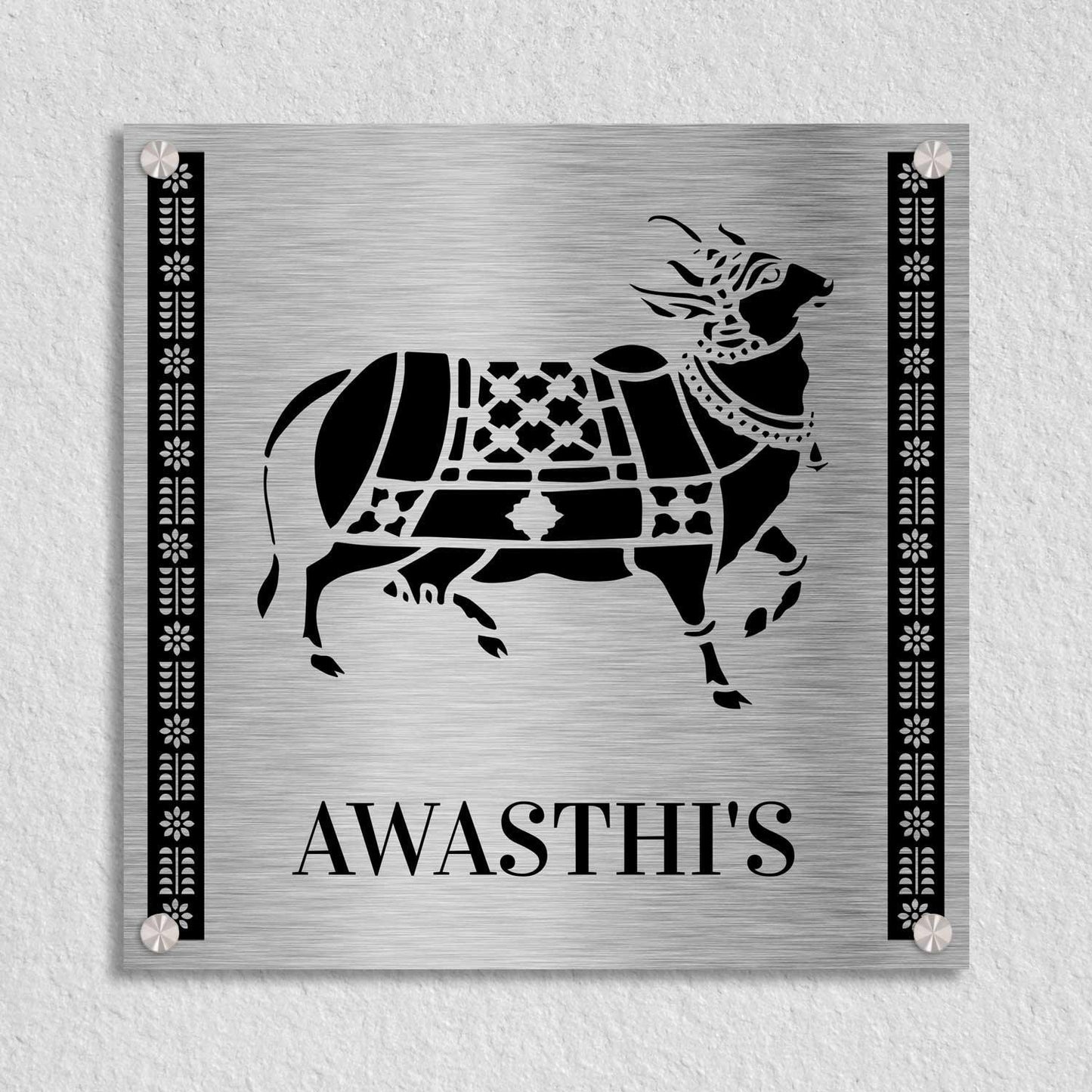 Gaunandam (Sanjhi Art) - Stainless Steel Name Plate - Housenama