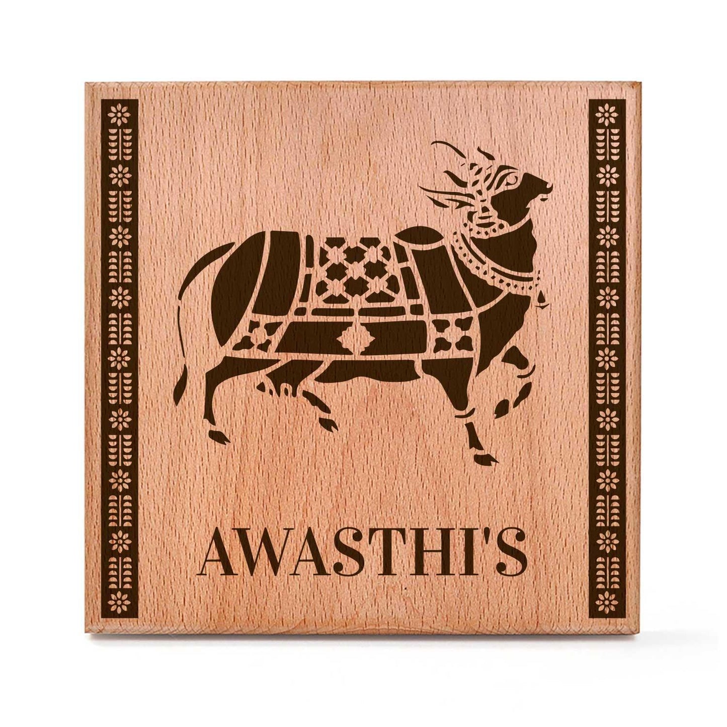 Gaunandam (Sanjhi Art) - Wooden Name Plate - Housenama