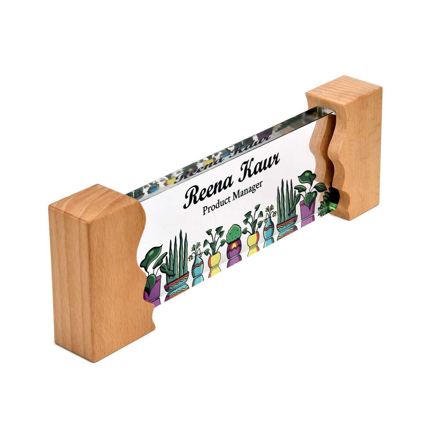 Green Thumb Desk Name Plate with Wooden Stand - Housenama