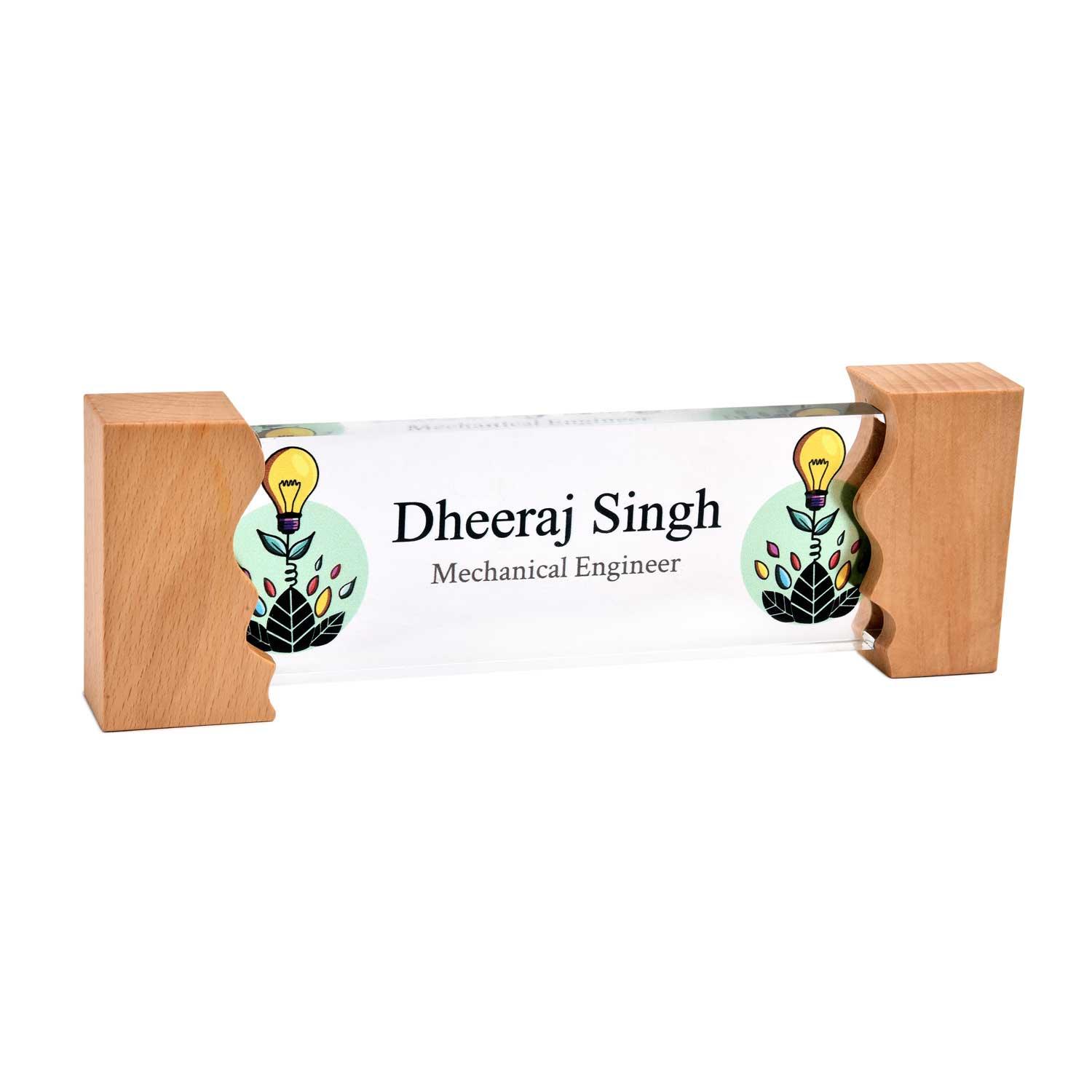 Greenlight Desk Name Plate with Wooden Stand - Housenama