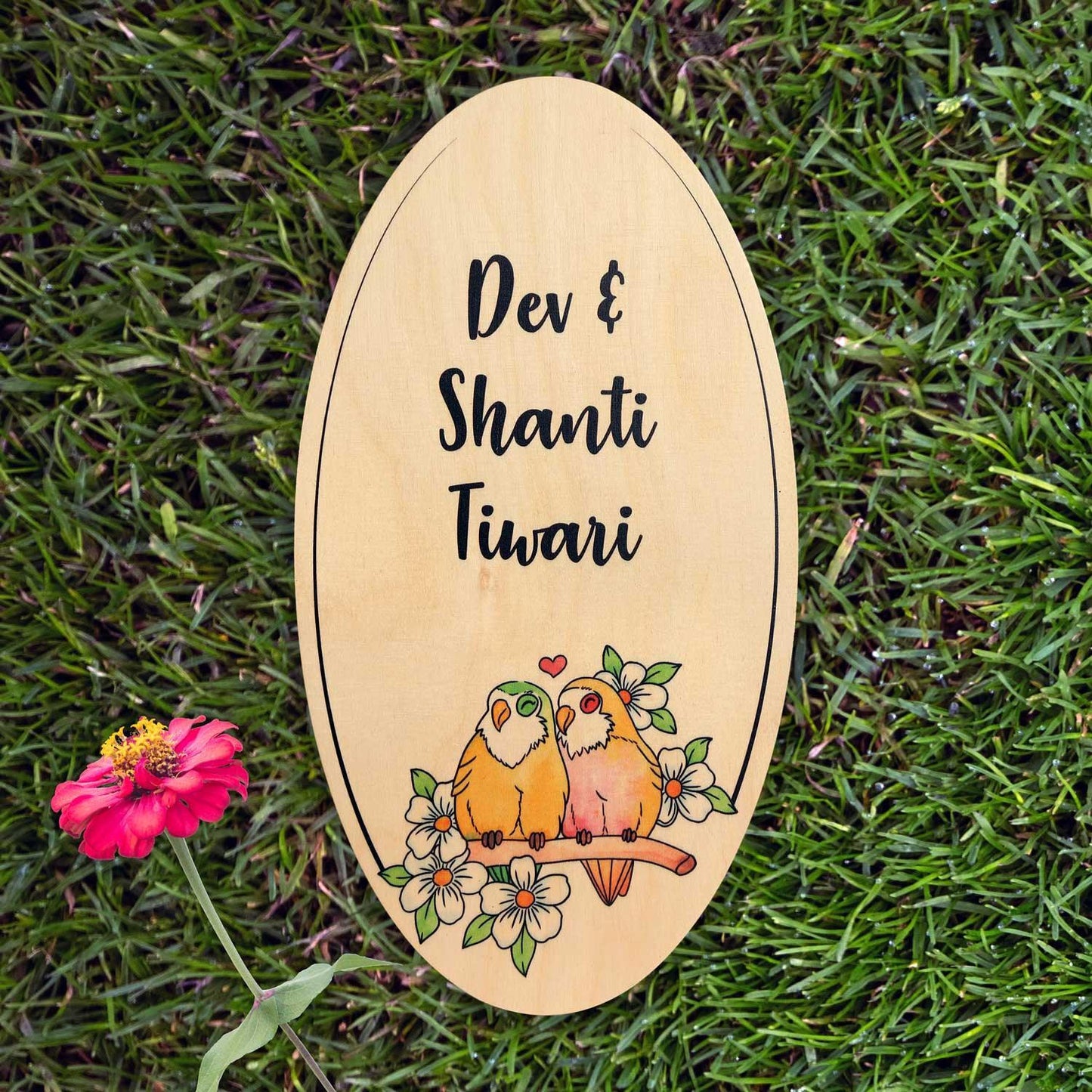 Happy Perch - Wooden Name Plate - Housenama