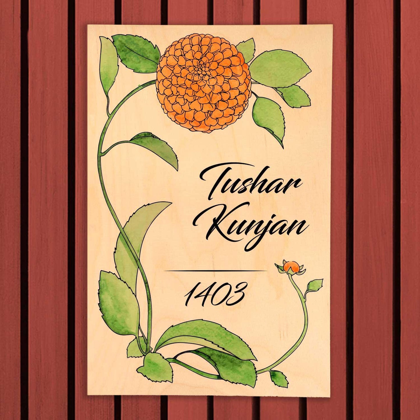 Marigold Vine - Wooden Name Plate - Housenama