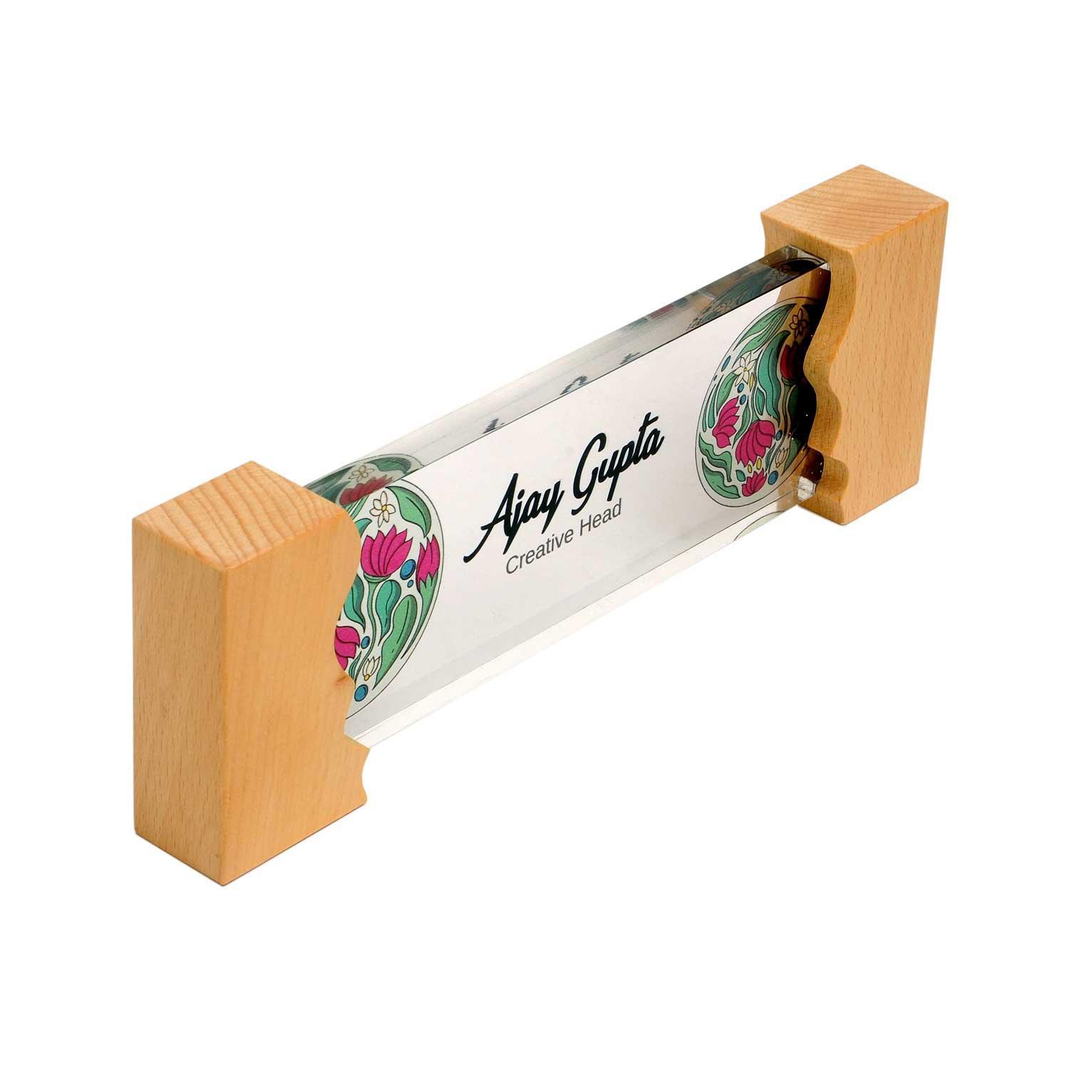 Planet Lotus Desk Name Plate with Wooden Stand - Housenama