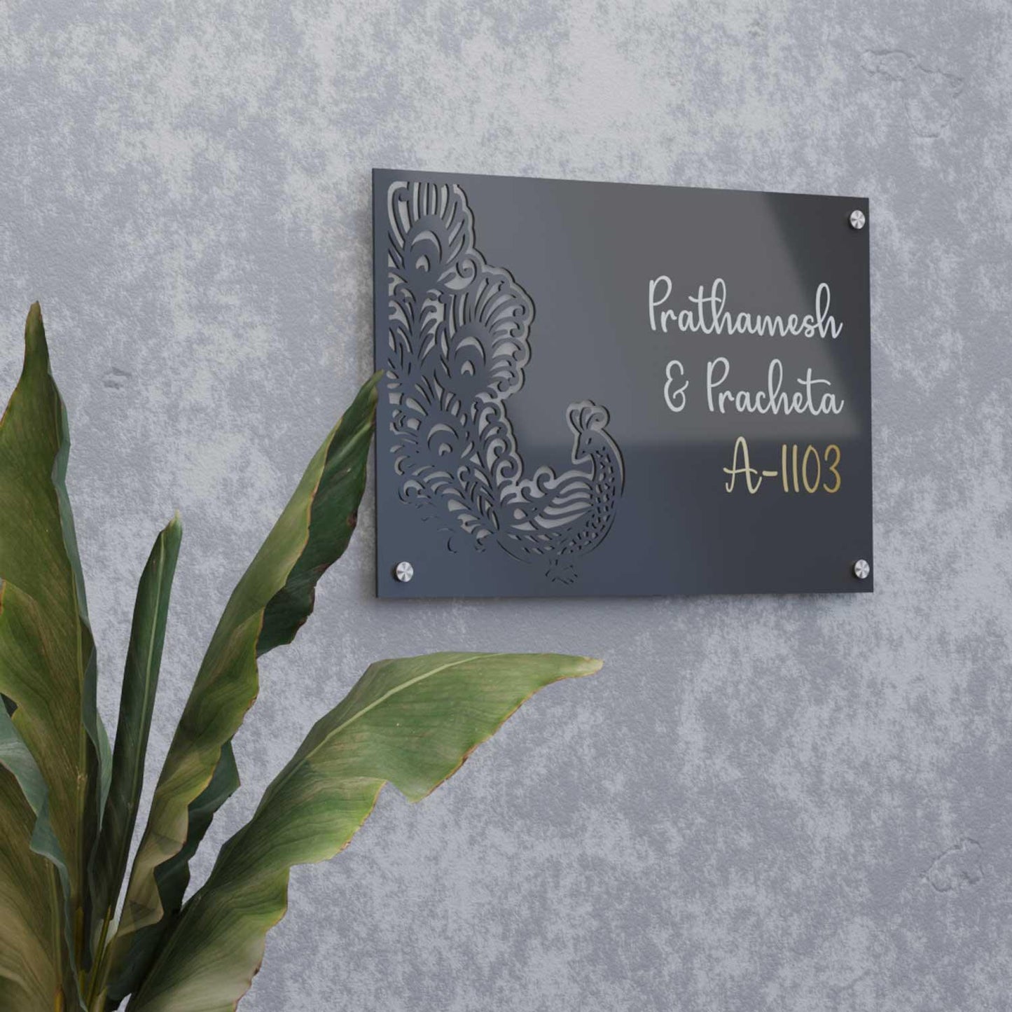 Raqs-E-Taus - Steel Name Plate - Housenama