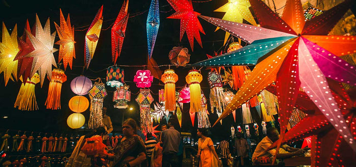 Indian street selling paper lanterns