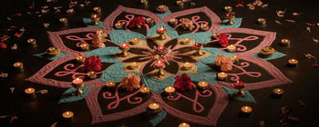 Rangoli design with lamps
