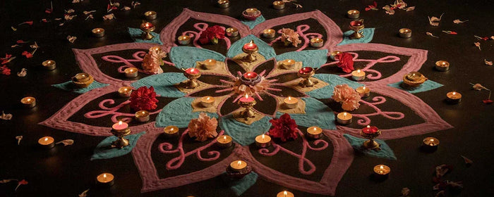 Rangoli design with lamps